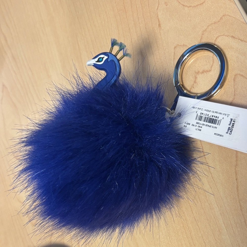 Kate Spade Royal Blue Pom Pom Keychain peacock so pretty quite rare